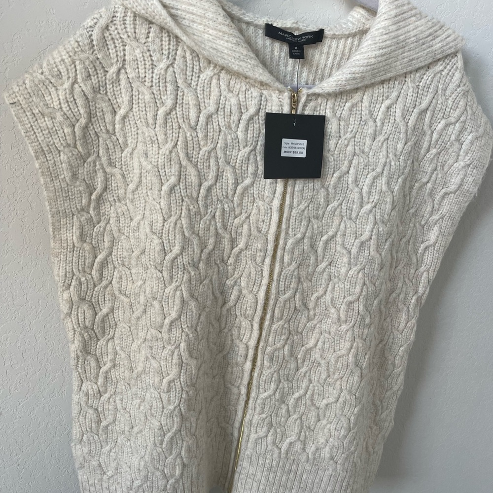 Marc New York Cream Cable Knit Hooded Poncho